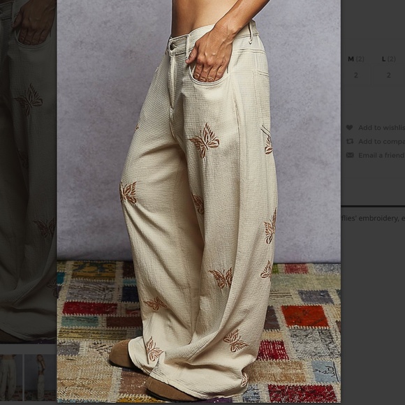 POL “ Mona “ POL Butterfly Embroidered Pants in Double Gauze 63A - Picture 2 of 5